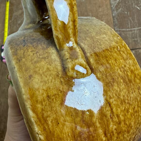 Antique‎ Stoneware Pottery Jug Round Shape Amber Color Crude Spout Handle - Picture 6 of 9